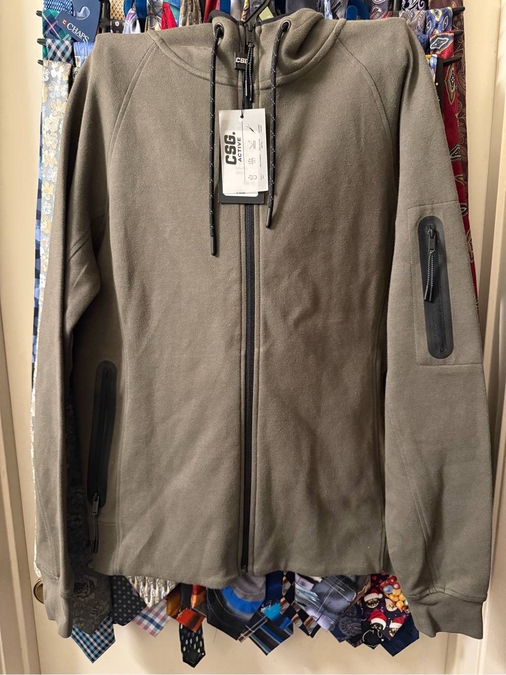 CSC Active Men’s Olive Green Zip-Up Hoodie Sweater